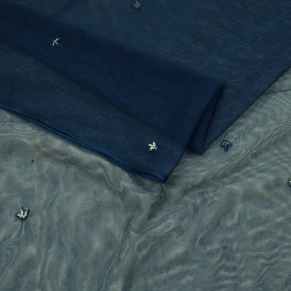 Indian Vintage Heavy Blue Dupatta Net Mesh Long Stole Hand Embroidered Scarves Golden Zardozi Zari Sequins Hijab Veil wrap Boho