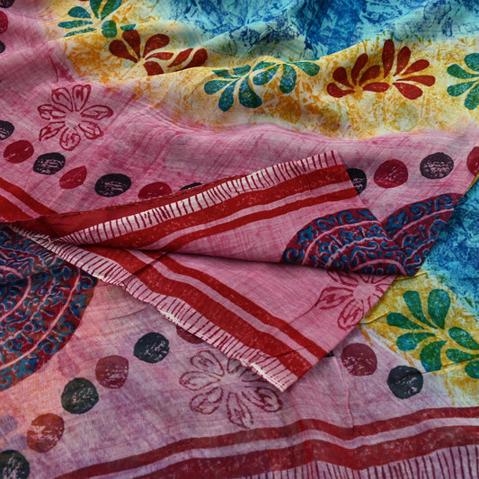 Indian Women Vintage Sari Blue & Maroon Blend Georgette Printed Saree Sewing 5yd Soft Craft Floral Wrap Boho Dress making Crafting