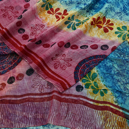 Indian Women Vintage Sari Blue & Maroon Blend Georgette Printed Saree Sewing 5yd Soft Craft Floral Wrap Boho Dress making Crafting
