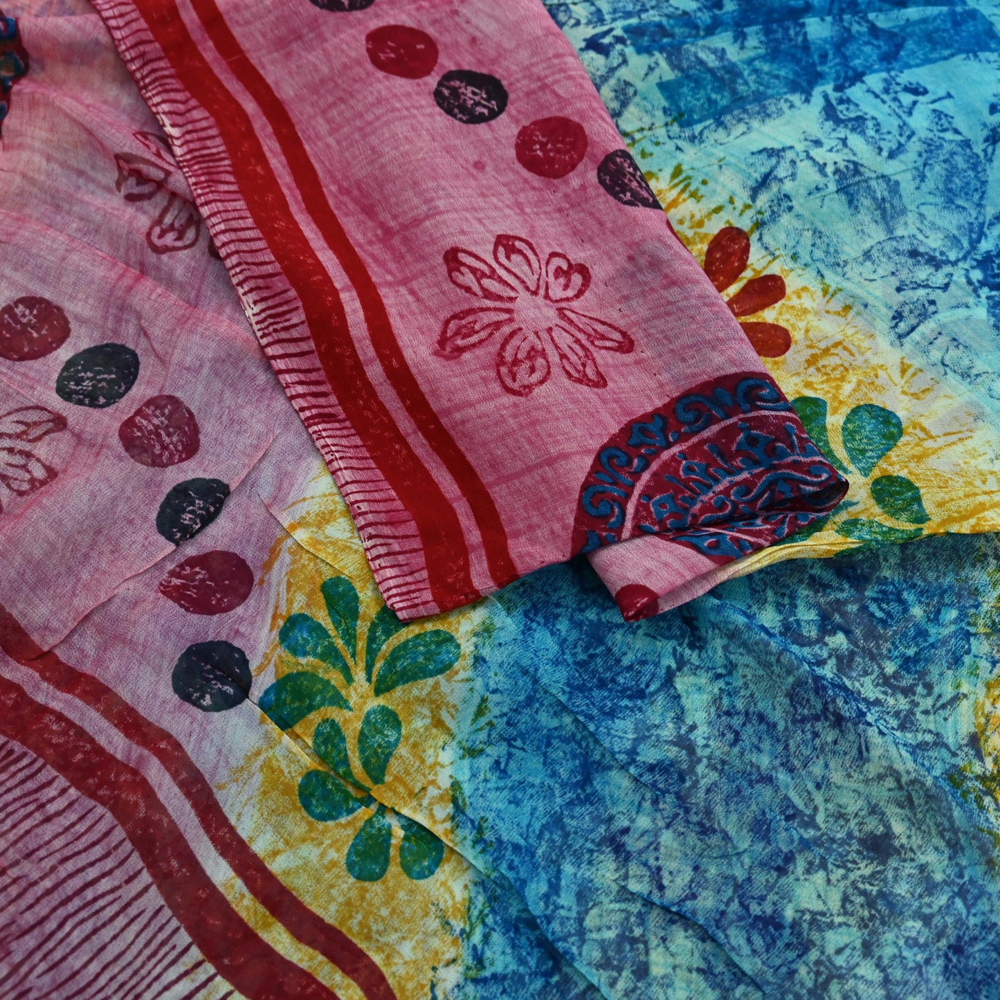 Indian Women Vintage Sari Blue & Maroon Blend Georgette Printed Saree Sewing 5yd Soft Craft Floral Wrap Boho Dress making Crafting