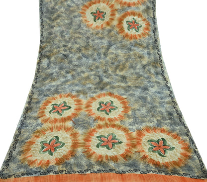 Indian Vintage Sari Orange & Gray Pure Georgette Silk Printed Sarees 5Yd Craft Fabric Sewing Quilting Dress making Crafting Dress Designing