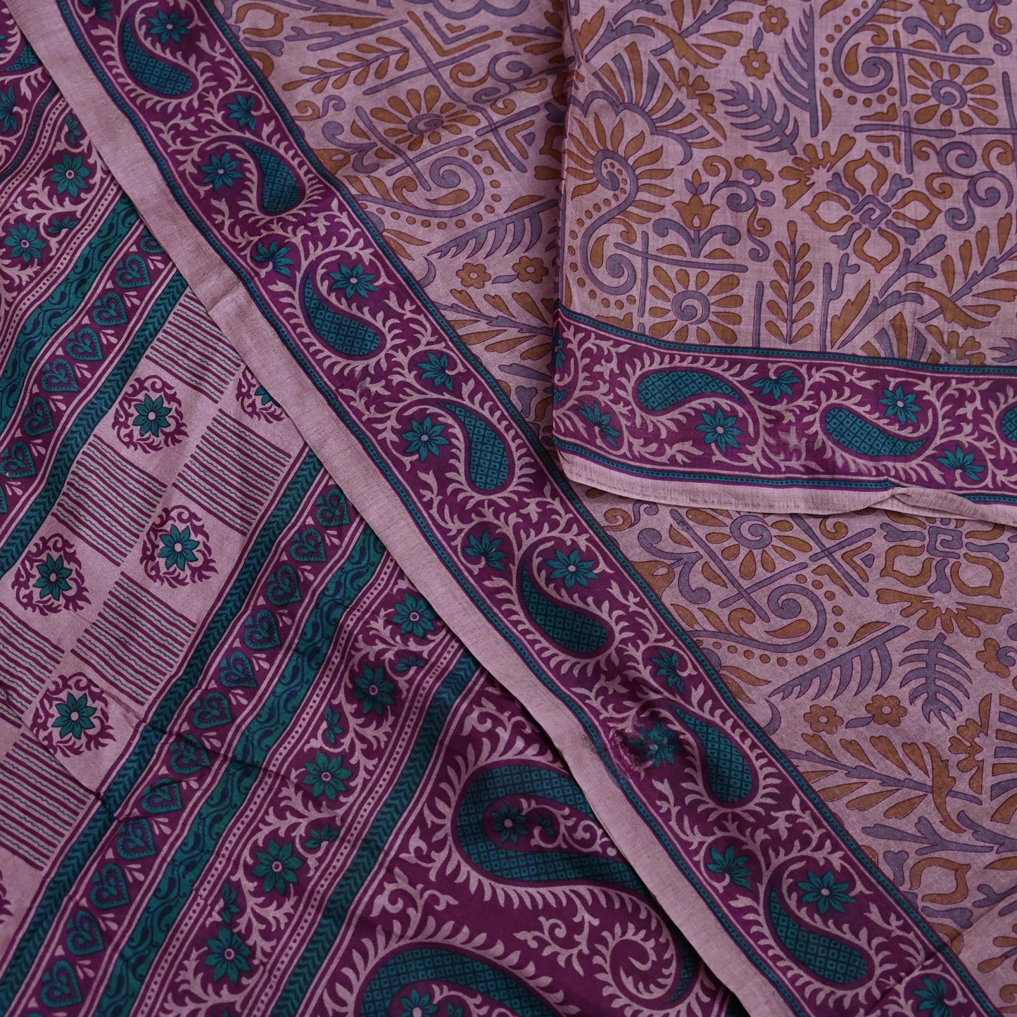 Indian Vintage Sari Brown 100% Pure Silk Printed Saree Craft Fabric 6yd Sewing DressMaking Wrap Floral Crafting Quilting Used Upcycle