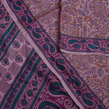 Indian Vintage Sari Brown 100% Pure Silk Printed Saree Craft Fabric 6yd Sewing DressMaking Wrap Floral Crafting Quilting Used Upcycle