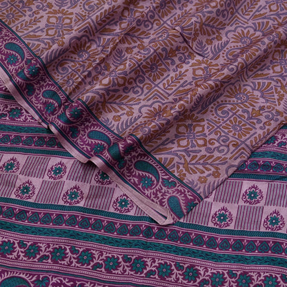 Indian Vintage Sari Brown 100% Pure Silk Printed Saree Craft Fabric 6yd Sewing DressMaking Wrap Floral Crafting Quilting Used Upcycle