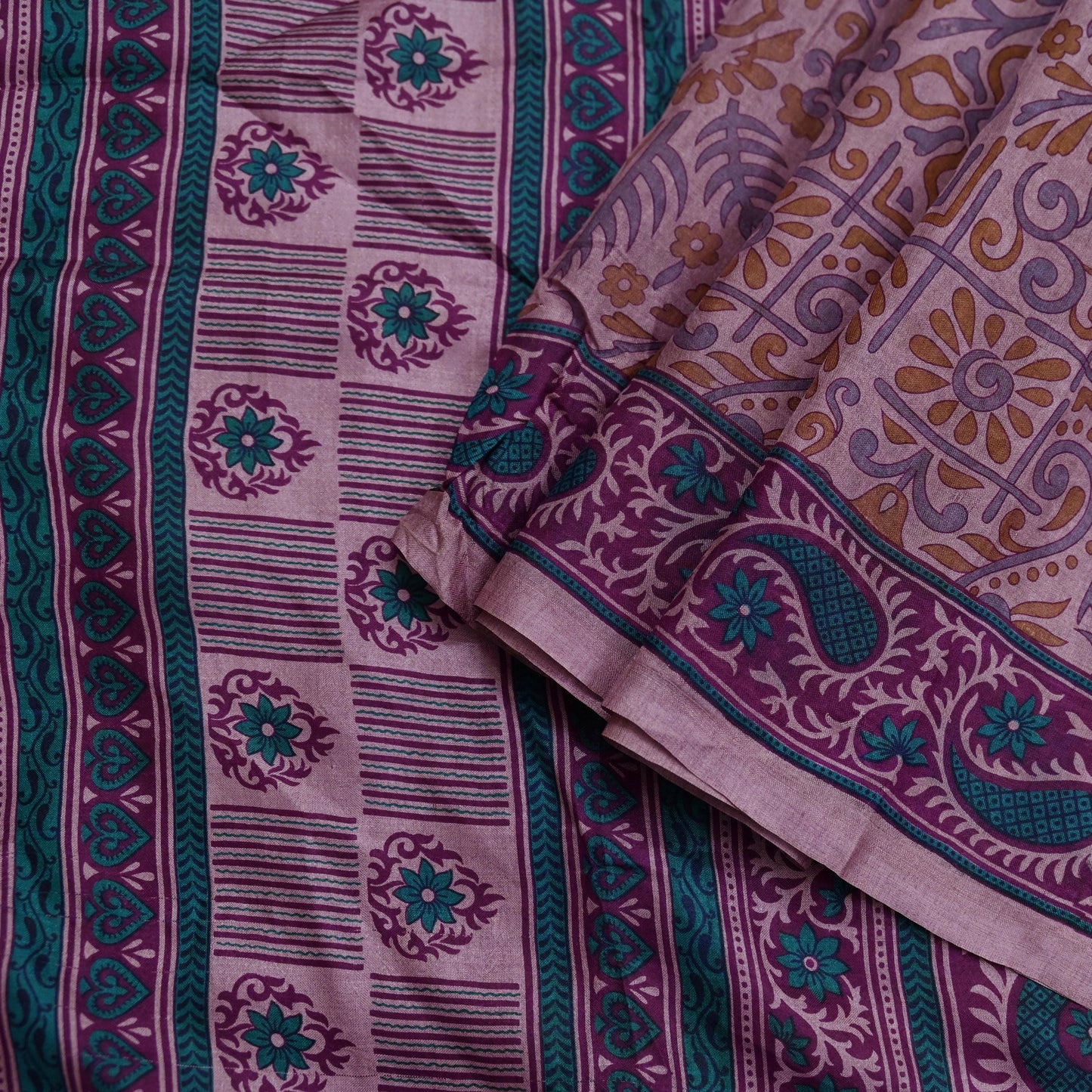 Indian Vintage Sari Brown 100% Pure Silk Printed Saree Craft Fabric 6yd Sewing DressMaking Wrap Floral Crafting Quilting Used Upcycle