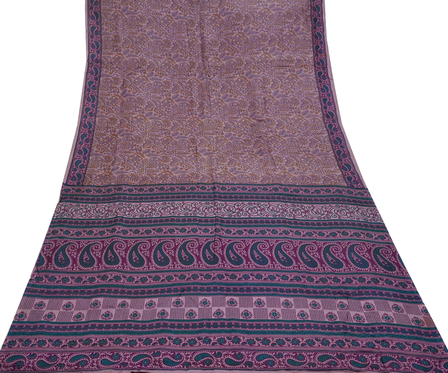 Indian Vintage Sari Brown 100% Pure Silk Printed Saree Craft Fabric 6yd Sewing DressMaking Wrap Floral Crafting Quilting Used Upcycle