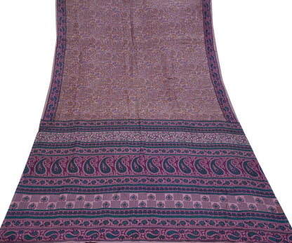 Indian Vintage Sari Brown 100% Pure Silk Printed Saree Craft Fabric 6yd Sewing DressMaking Wrap Floral Crafting Quilting Used Upcycle