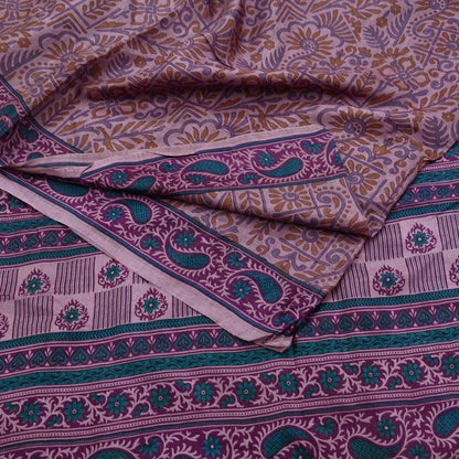 Indian Vintage Sari Brown 100% Pure Silk Printed Saree Craft Fabric 6yd Sewing DressMaking Wrap Floral Crafting Quilting Used Upcycle