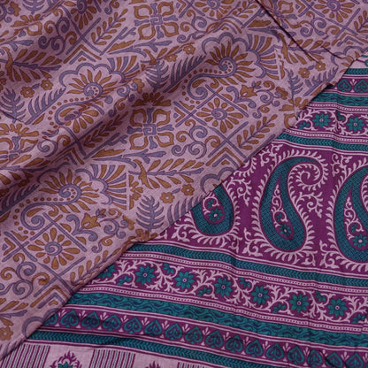 Indian Vintage Sari Brown 100% Pure Silk Printed Saree Craft Fabric 6yd Sewing DressMaking Wrap Floral Crafting Quilting Used Upcycle