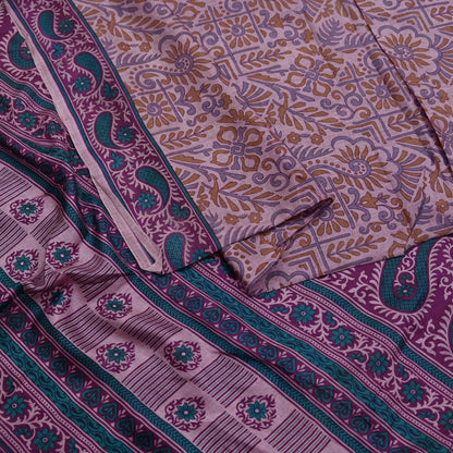 Indian Vintage Sari Brown 100% Pure Silk Printed Saree Craft Fabric 6yd Sewing DressMaking Wrap Floral Crafting Quilting Used Upcycle