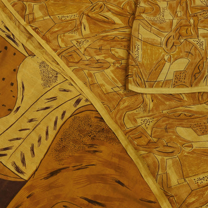 Indian Vintage Sari Saffron 100% Pure Silk Printed Saree 6yd Sewing Craft Fabric Dress Making Soft Wrap Floral Abstract Quilting Crafting