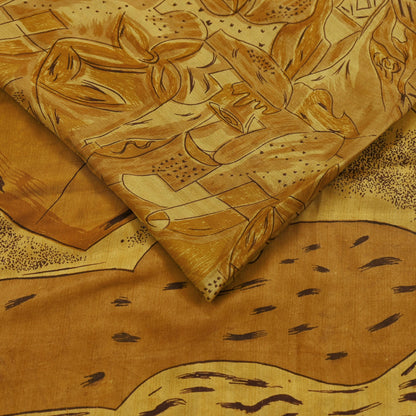 Indian Vintage Sari Saffron 100% Pure Silk Printed Saree 6yd Sewing Craft Fabric Dress Making Soft Wrap Floral Abstract Quilting Crafting