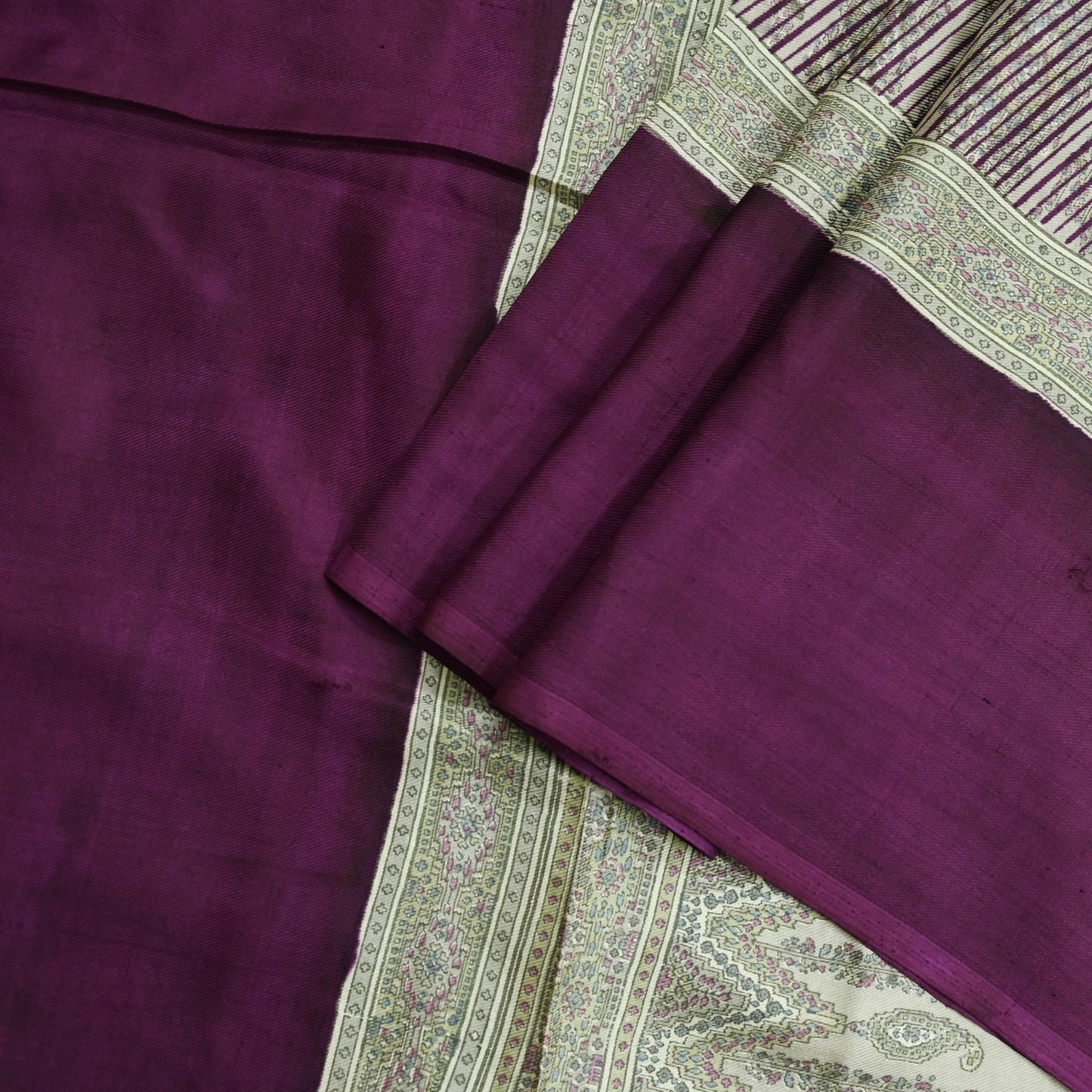 Indian Vintage Purple & Cream Saree 100% Pure Silk Printed Sari Craft Fabric 6yd Sewing Dress Making Soft Stripes Crafting Quilting Upcycle