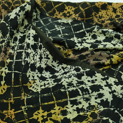 Indian Vintage Sari Black 100% Pure Silk Printed Saree Fabric 5yd Sewing Craft Fabric Dress Making Soft Floral Abstract Quilting Crafting