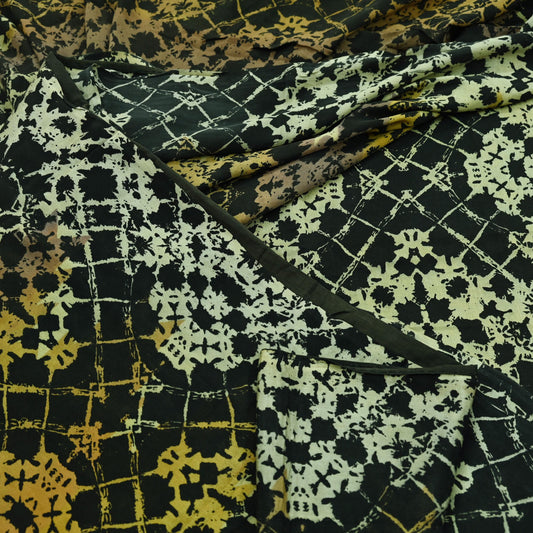 Indian Vintage Sari Black 100% Pure Silk Printed Saree Fabric 5yd Sewing Craft Fabric Dress Making Soft Floral Abstract Quilting Crafting
