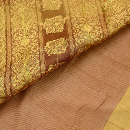 Indian Vintage Sari Brown Hand Woven 100% Pure Silk Saree Craft Fabric 5Yd Dress Making Crafting Quilting Upcycle Zardozi Ethnic