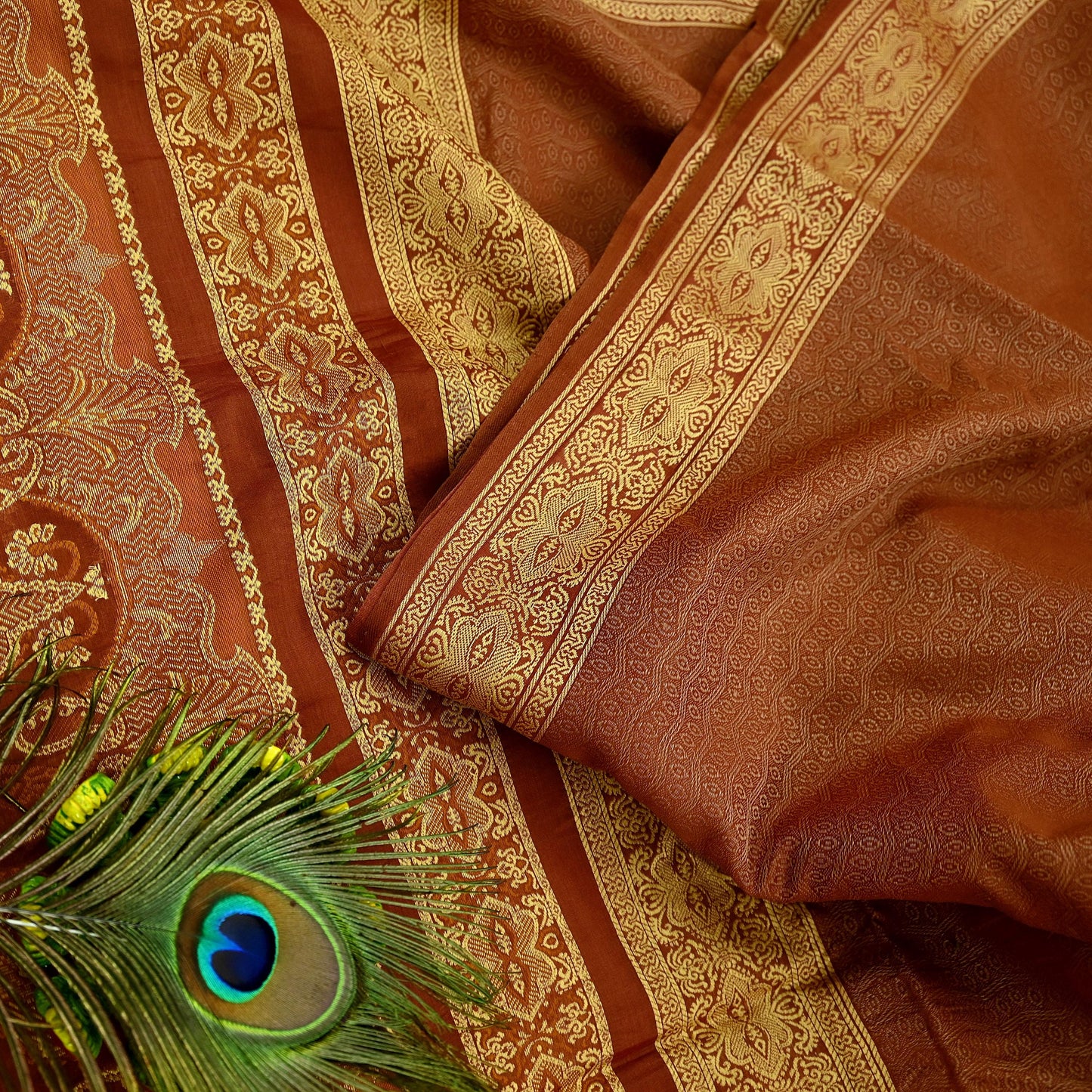 Indian Vintage Sari Brown Hand Woven 100% Pure Organza Silk Saree Craft Fabric 5Yd Dress Making Crafting Quilting Upcycle Fringes