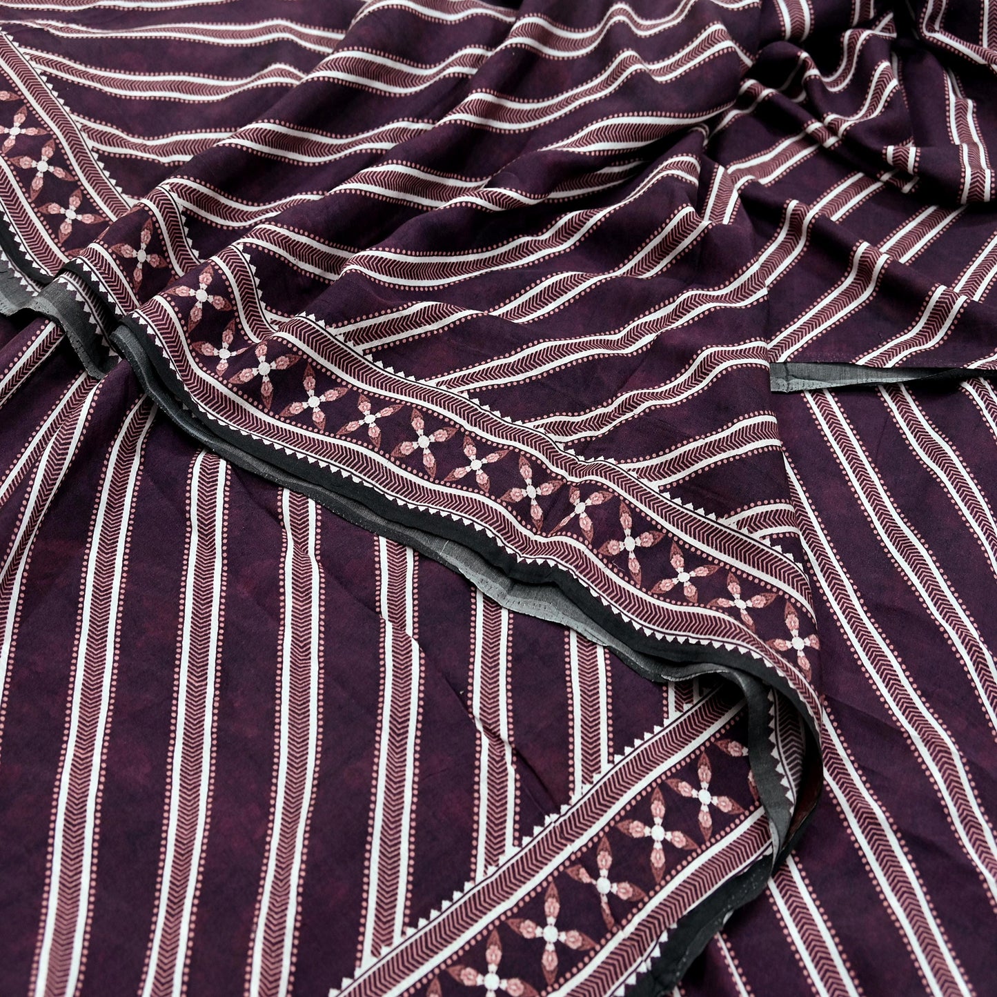 Indian Vintage Sari Ivory & Maroon Block Printed Pure Cotton Saree Fabric Soft Floral 5Yd Sarong Wrap Boho Fabric Kimono Soft