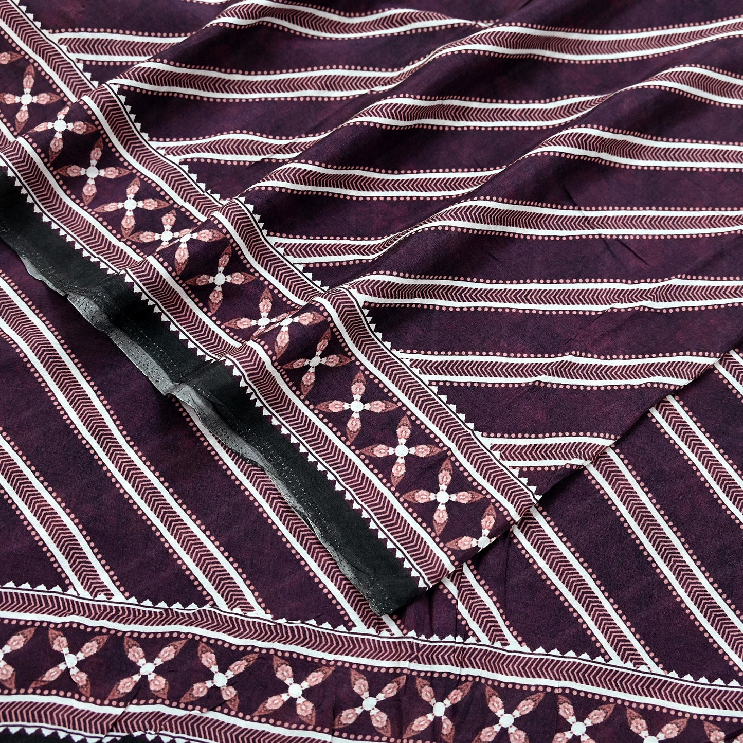 Indian Vintage Sari Ivory & Maroon Block Printed Pure Cotton Saree Fabric Soft Floral 5Yd Sarong Wrap Boho Fabric Kimono Soft