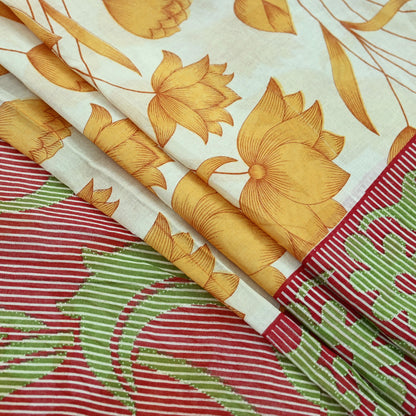 Indian Vintage Sari Red & White Printed 100% Pure Cotton Saree Craft Fabric 5Yd Sewing Sarong Wrap Boho Floral Dress making Quilting