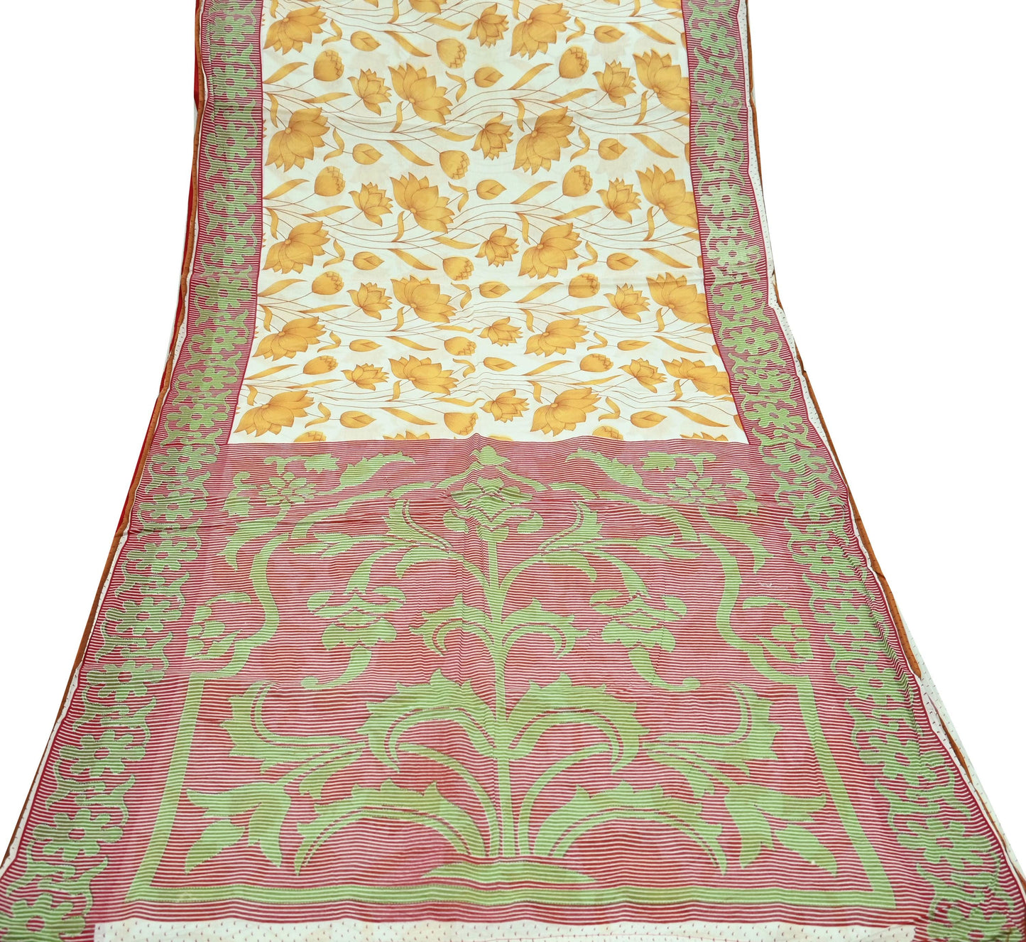 Indian Vintage Sari Red & White Printed 100% Pure Cotton Saree Craft Fabric 5Yd Sewing Sarong Wrap Boho Floral Dress making Quilting