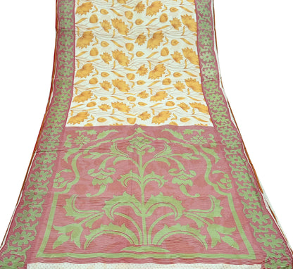 Indian Vintage Sari Red & White Printed 100% Pure Cotton Saree Craft Fabric 5Yd Sewing Sarong Wrap Boho Floral Dress making Quilting