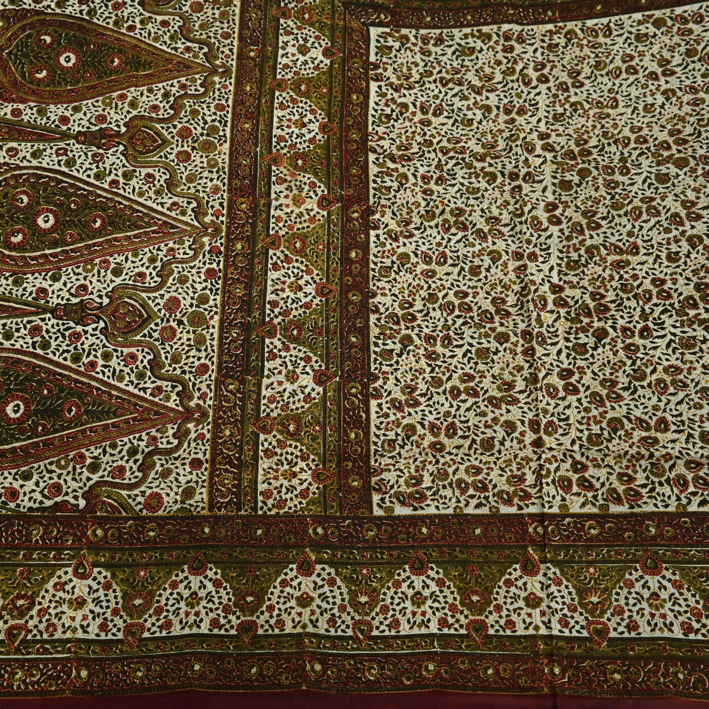Indian Vintage Ivory & Green Saree Pure Silk Printed Sari 5yd Sewing Craft Fabric Dress Making Soft Crafting Quilting Quilting Upcycle