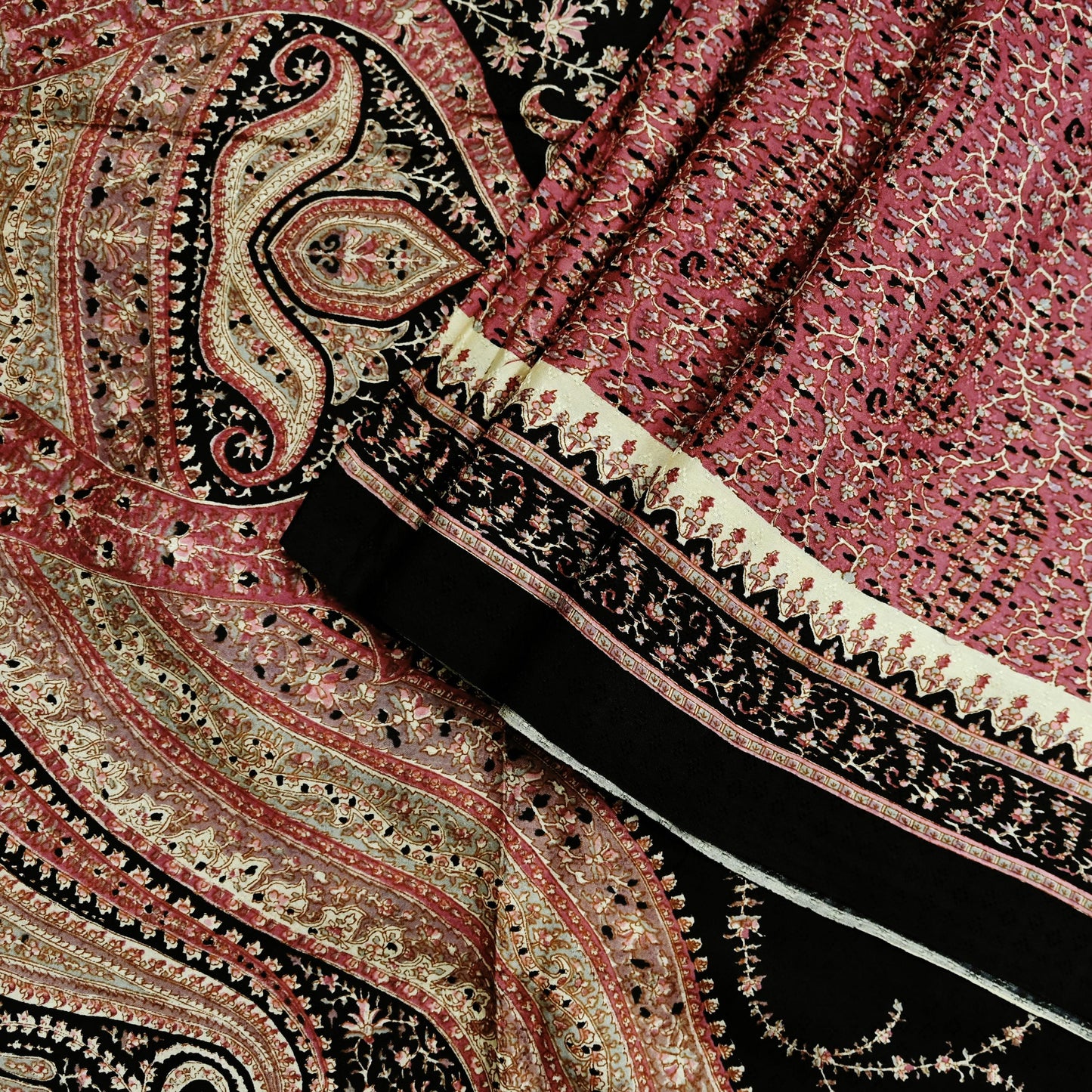 Indian Vintage Sari Pink & Black Printed Pure Silk Sarees 5yd Sewing Craft Fabric Floral Dress Making Soft Quilting Crafting Upcycle Used