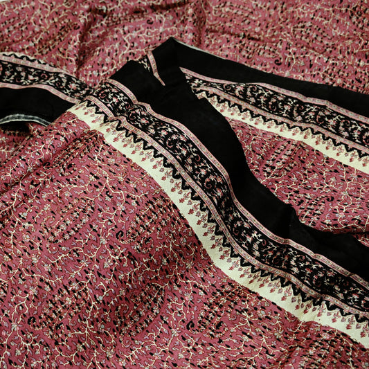 Indian Vintage Sari Pink & Black Printed Pure Silk Sarees 5yd Sewing Craft Fabric Floral Dress Making Soft Quilting Crafting Upcycle Used