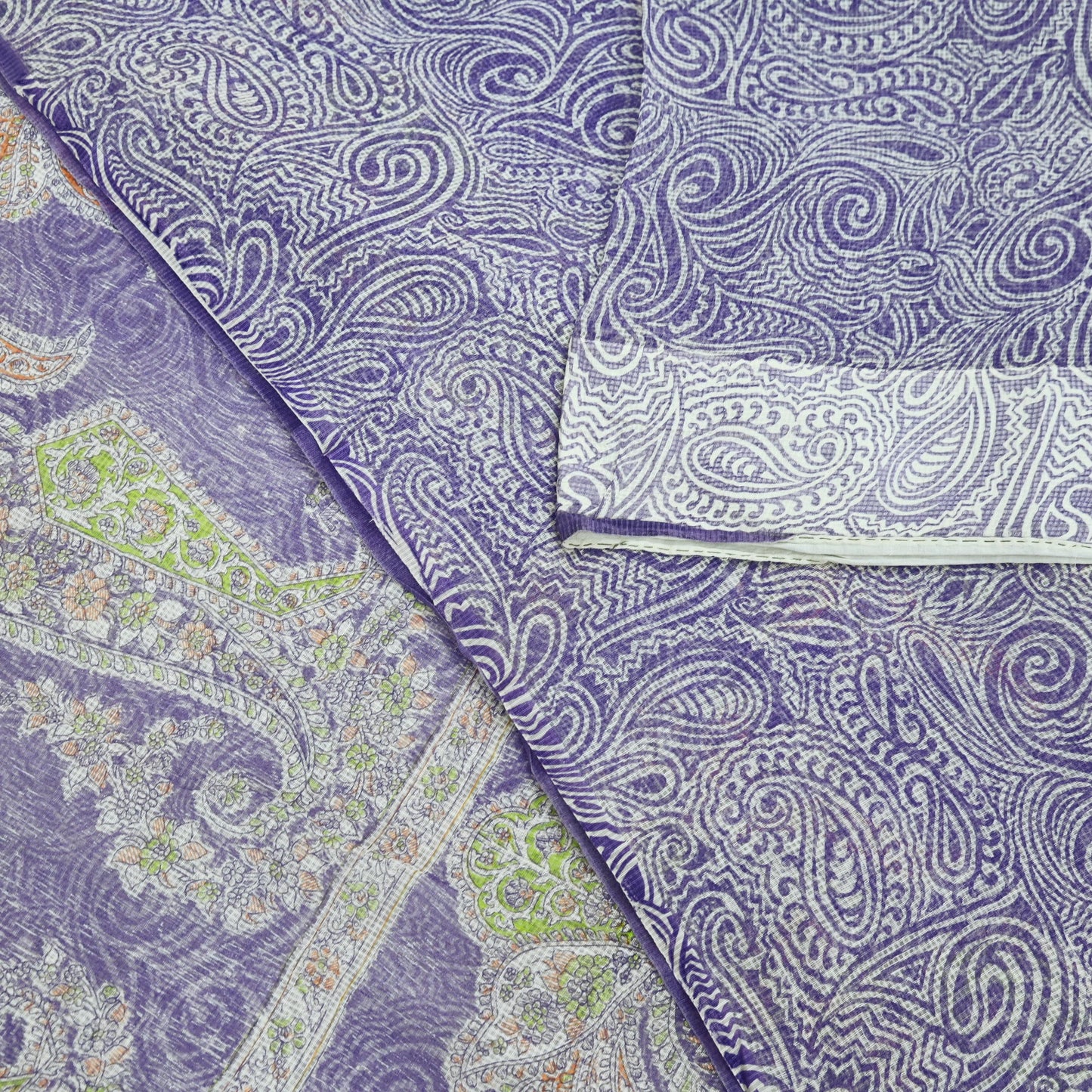 Indian Vintage Sari White & Purple Printed Pure Cotton Saree Craft Fabric 5Yd Sewing Sarong Wrap Boho Paisley Dress making Quilting Crafting
