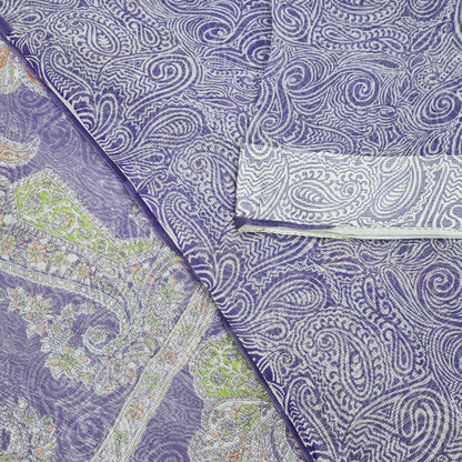 Indian Vintage Sari White & Purple Printed Pure Cotton Saree Craft Fabric 5Yd Sewing Sarong Wrap Boho Paisley Dress making Quilting Crafting