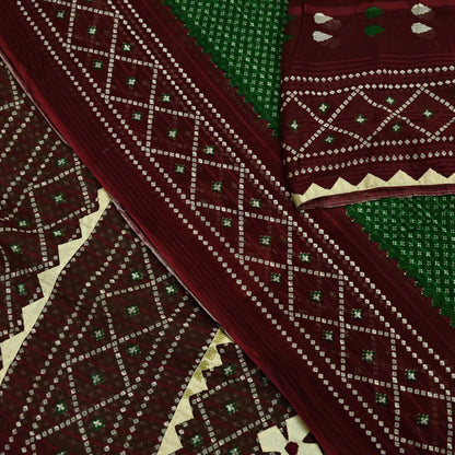 Indian Vintage Green & Maroon Saree Printed Pure Cotton Sari Craft Fabric 5Yd Soft Sewing Sarong Wrap Boho Floral Dress making Crafting