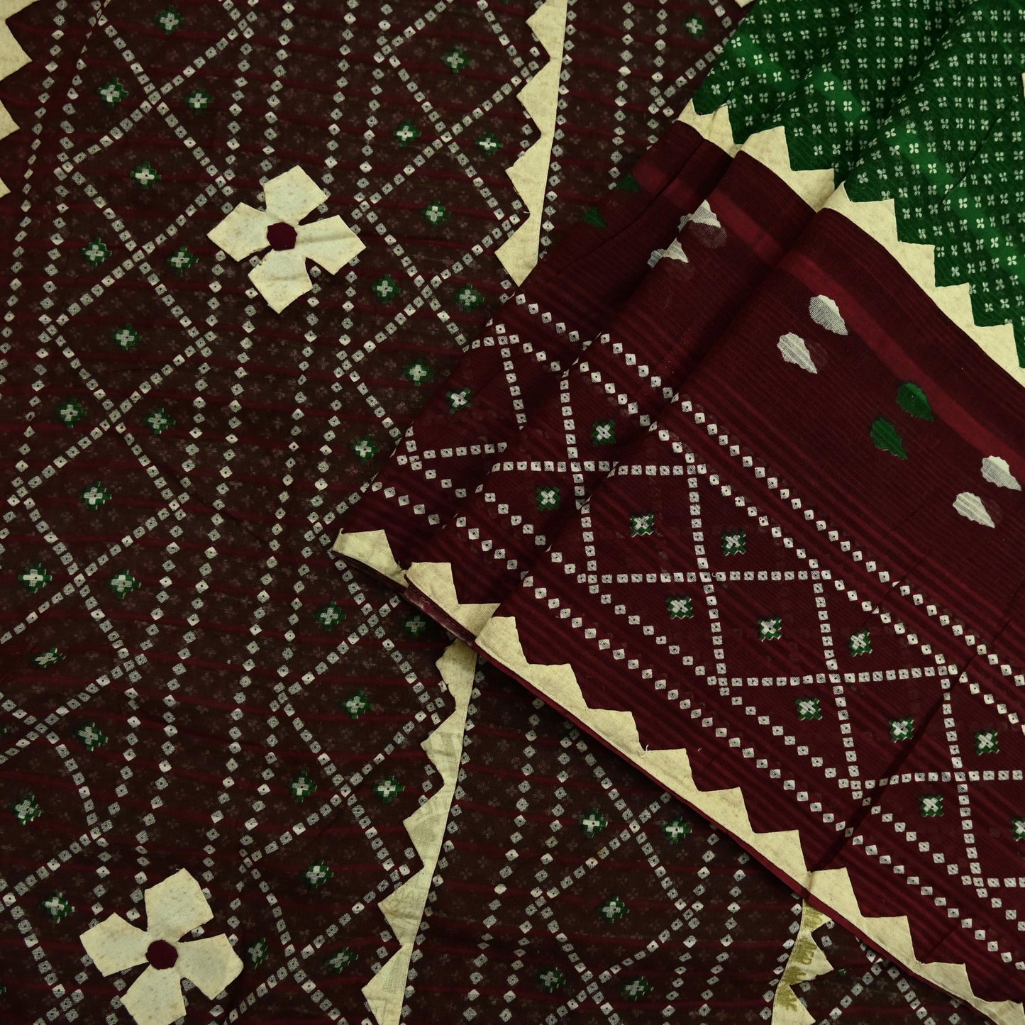 Indian Vintage Green & Maroon Saree Printed Pure Cotton Sari Craft Fabric 5Yd Soft Sewing Sarong Wrap Boho Floral Dress making Crafting