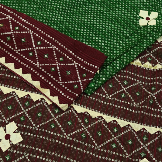 Indian Vintage Green & Maroon Saree Printed Pure Cotton Sari Craft Fabric 5Yd Soft Sewing Sarong Wrap Boho Floral Dress making Crafting