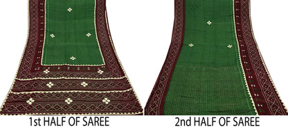 Indian Vintage Green & Maroon Saree Printed Pure Cotton Sari Craft Fabric 5Yd Soft Sewing Sarong Wrap Boho Floral Dress making Crafting