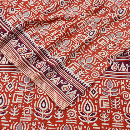 Indian Vintage Sari Orange Printed 100% Pure Cotton Sarees Craft Fabric Soft 5Yd Sewing Sarong Wrap Boho Dress making Quilting Crafting