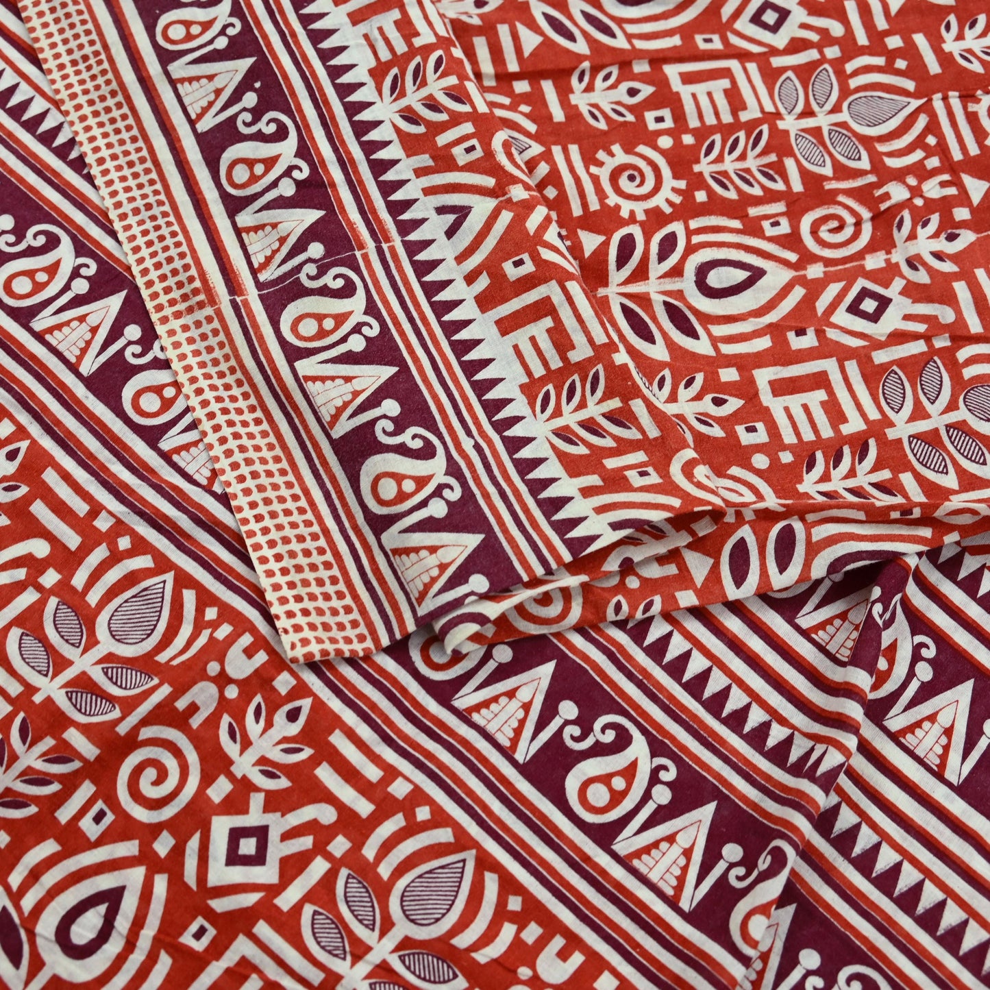 Indian Vintage Sari Orange Printed 100% Pure Cotton Sarees Craft Fabric Soft 5Yd Sewing Sarong Wrap Boho Dress making Quilting Crafting