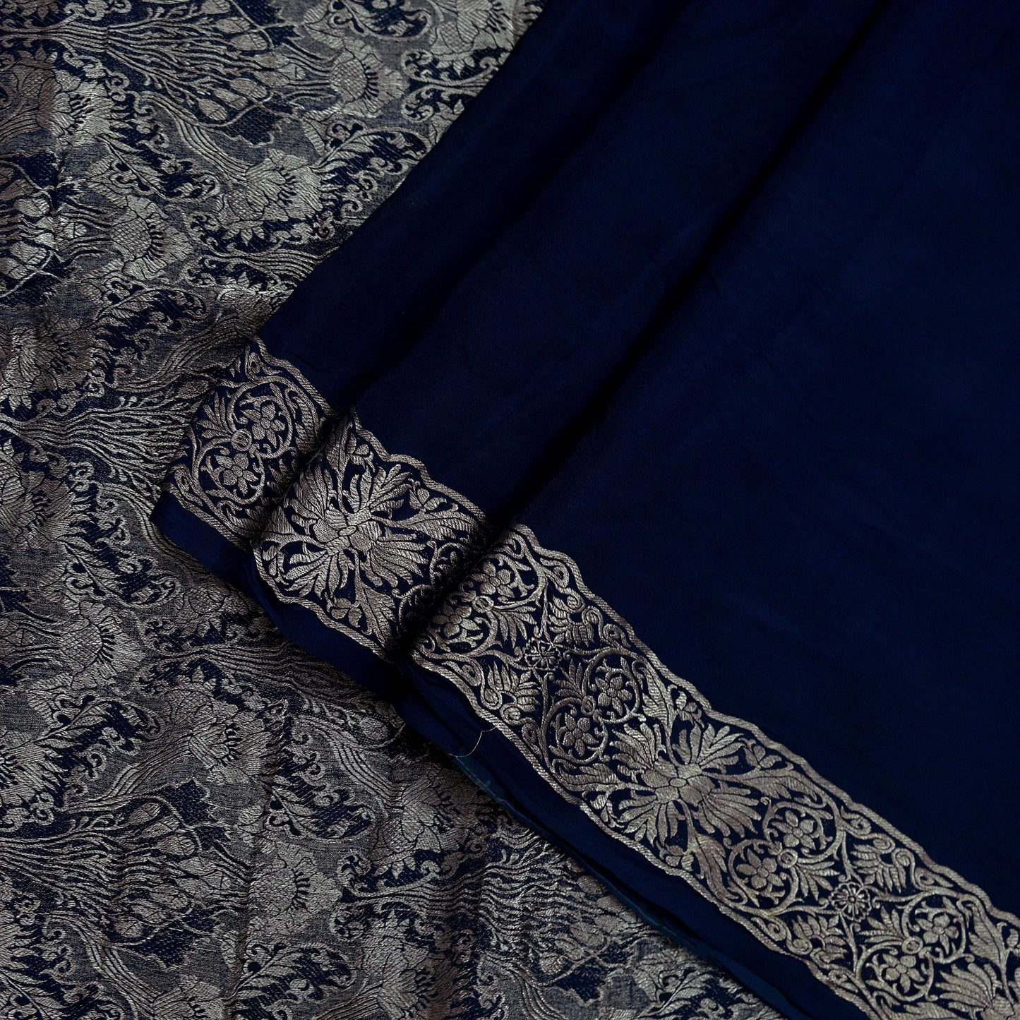 Indian Vintage Heavy Blue Saree Pure Georgette Silk Hand Woven Sari Craft Fabric 5Yd Sewing Soft Ethnic Zari Dress Making Wedding Sari