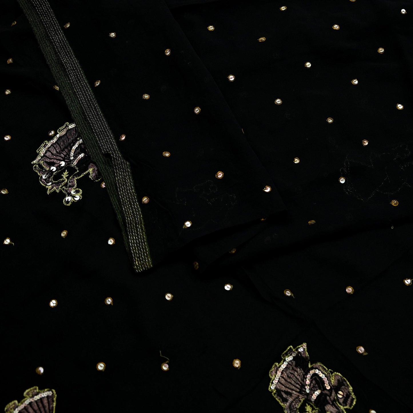 Indian Vintage Heavy Sari Black Pure Georgette Silk Hand Beaded Sarees Craft Fabric 5Yd Sewing Soft Ethnic Wedding Heavy Sarees Dress making