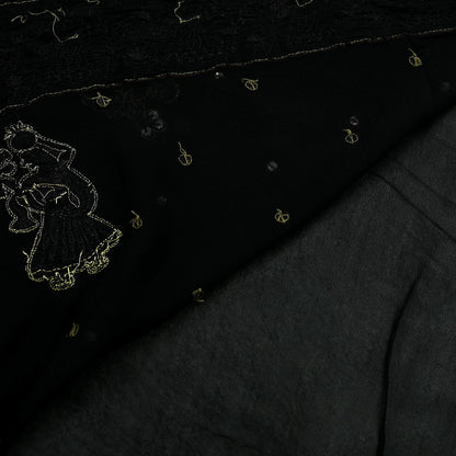 Indian Vintage Heavy Sari Black Pure Georgette Silk Hand Beaded Sarees Craft Fabric 5Yd Sewing Soft Ethnic Wedding Heavy Sarees Dress making