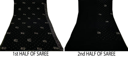 Indian Vintage Heavy Sari Black Pure Georgette Silk Hand Beaded Sarees Craft Fabric 5Yd Sewing Soft Ethnic Wedding Heavy Sarees Dress making