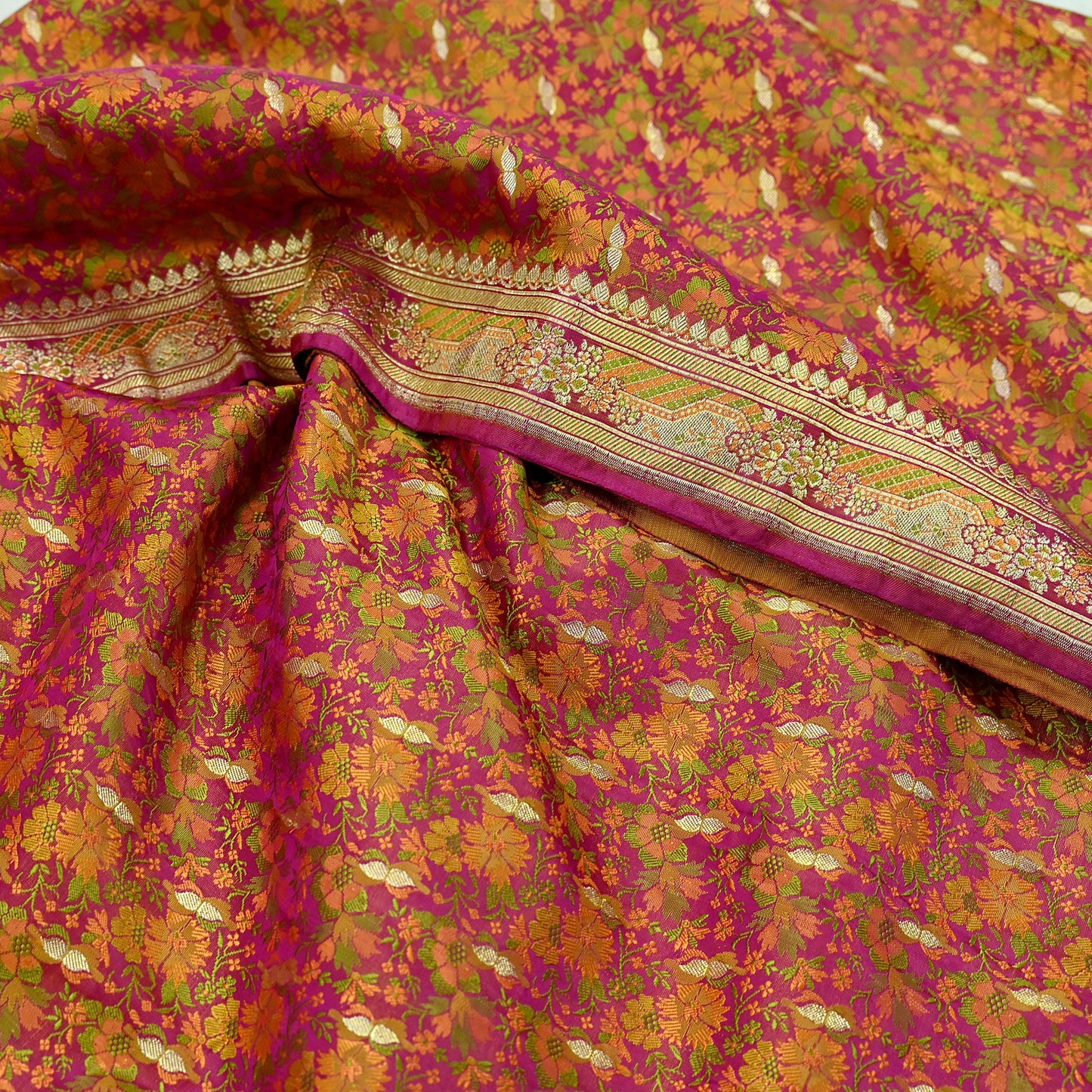Indian Vintage Heavy Wedding Sari Pink Pure Satin Silk Woven Banarasi Tanchoi Sarees Zari 5Yd Ethnic Craft Fabric Upcycle Dress Making Used