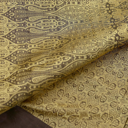 Indian Vintage Sari Beige Heavy Pure Satin Silk Hand Woven Tanchoi Sarees Ethnic Wear 5Yd Paisley Craft Fabric Dress Making Crafting