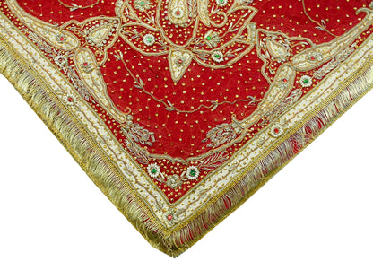 Indian Vintage Heavy Bridal Red Dupatta Pure Chiffon Silk Long Stole Hand Embroidered Scarf Zardozi/Dabka Zari Sequins Wedding Veil Hijab
