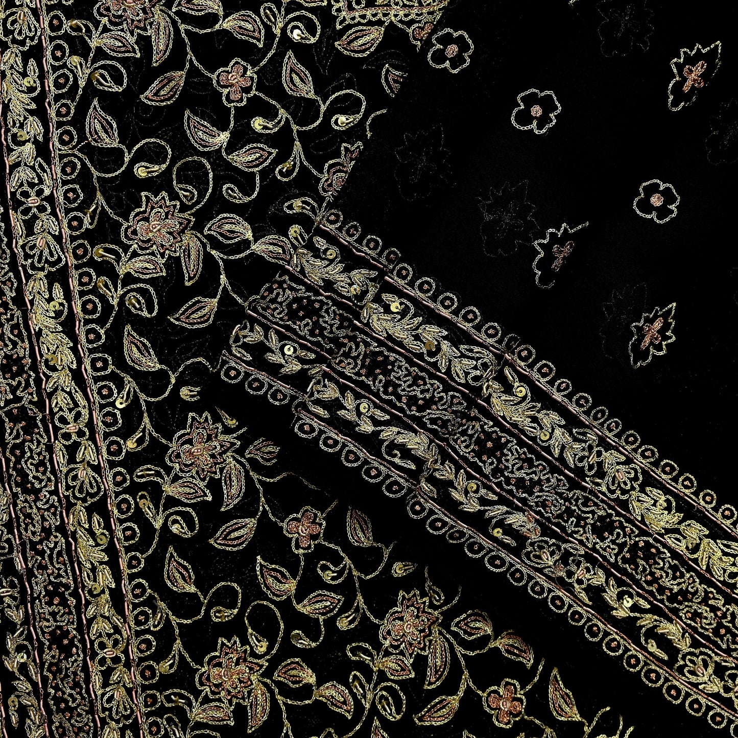 Indian Vintage Heavy Black Dupatta Pure Georgette Silk Long Stole Hand Embroidered Designer By Ritu Kumar Scarves Scarf Zari Zardozi