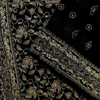 Indian Vintage Heavy Black Dupatta Pure Georgette Silk Long Stole Hand Embroidered Designer By Ritu Kumar Scarves Scarf Zari Zardozi
