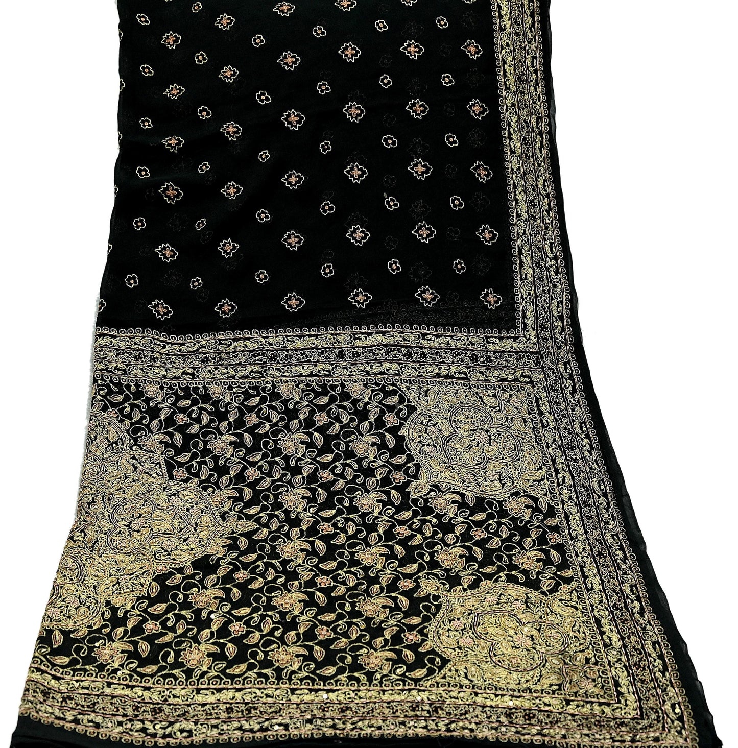 Indian Vintage Heavy Black Dupatta Pure Georgette Silk Long Stole Hand Embroidered Designer By Ritu Kumar Scarves Scarf Zari Zardozi