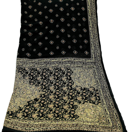 Indian Vintage Heavy Black Dupatta Pure Georgette Silk Long Stole Hand Embroidered Designer By Ritu Kumar Scarves Scarf Zari Zardozi