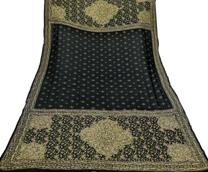 Indian Vintage Heavy Black Dupatta Pure Georgette Silk Long Stole Hand Embroidered Designer By Ritu Kumar Scarves Scarf Zari Zardozi