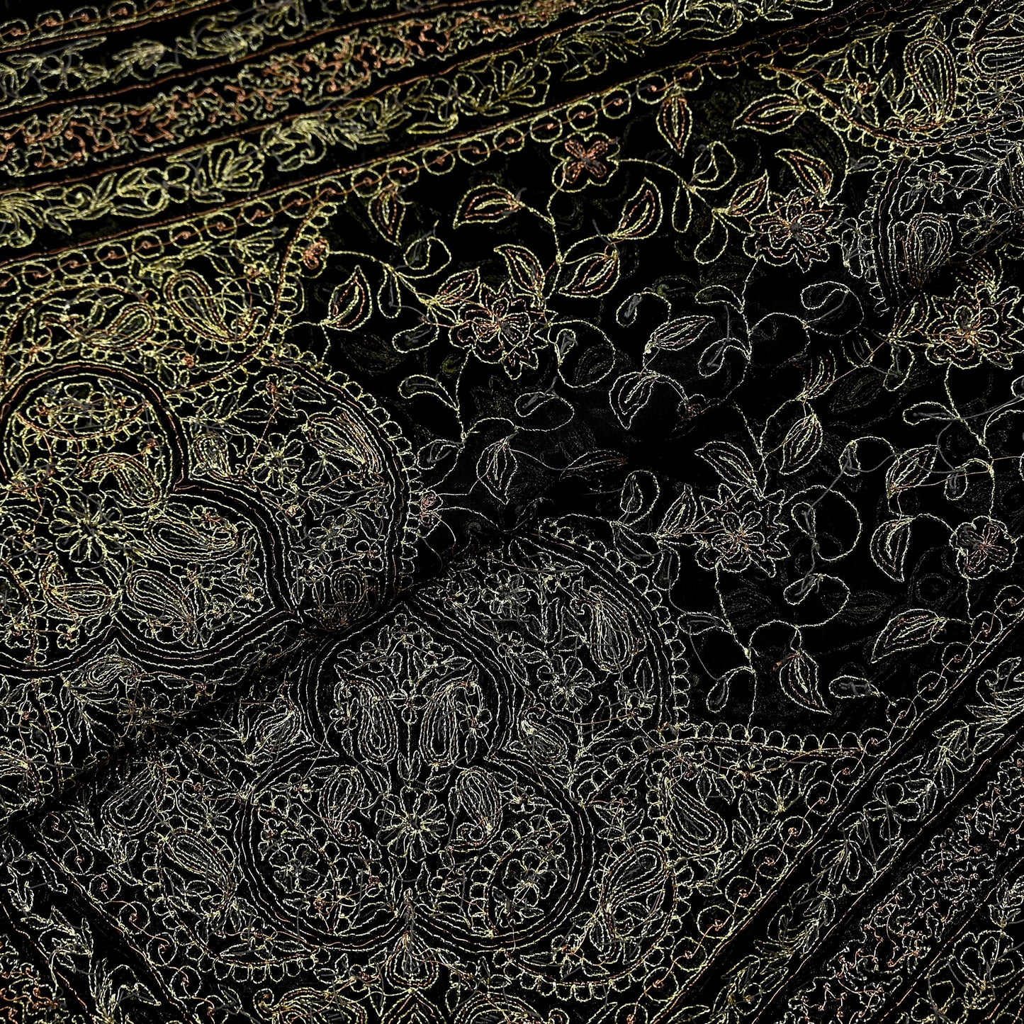 Indian Vintage Heavy Black Dupatta Pure Georgette Silk Long Stole Hand Embroidered Designer By Ritu Kumar Scarves Scarf Zari Zardozi